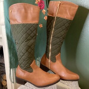 Nautica Quilted Olive and Brown‎ Over the Knee Boots